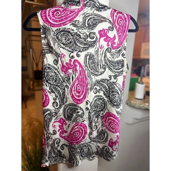 Nine West Tie Neck Satin Paisley Sleeveless Blouse Size M 6-10 - Picture 3 of 3